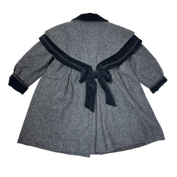 Rothschild Child's Wool Coat Sailor Collar Black Velvet Bow Girl Size 4 Rare Vtg - Picture 2 of 13